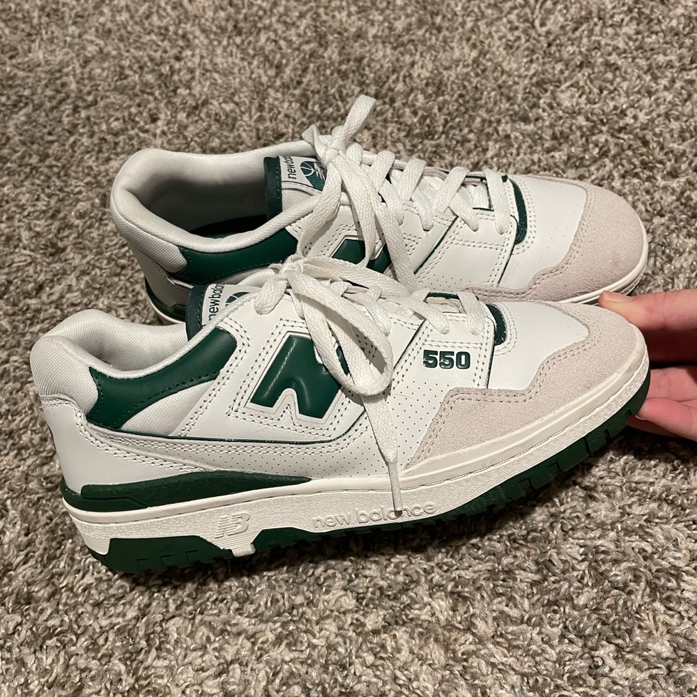 New Balance 550 White and Dark Green Sneakers